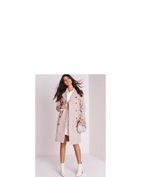 Missguided Wool Double Breasted Belted Trench Coat Nude