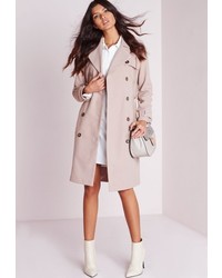 Missguided Wool Double Breasted Belted Trench Coat Nude