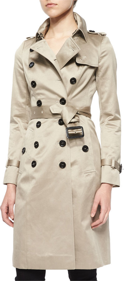 Burberry Sateen Double Breasted Trenchcoat Stone, $2,295 | Neiman ...