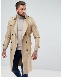 ASOS DESIGN Shower Resistant Longline Trench Coat With Belt In Stone
