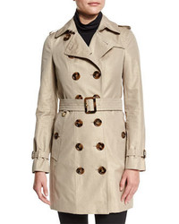 Burberry Slim Fit Double Breasted Metallic Trench Coat Nude Gold