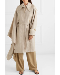 Low Classic Unbalance Asymmetric Draped Wool Voile Trench Coat