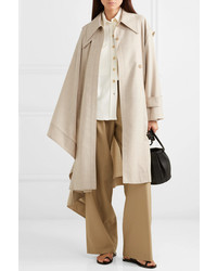 Low Classic Unbalance Asymmetric Draped Wool Voile Trench Coat