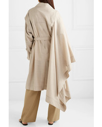 Low Classic Unbalance Asymmetric Draped Wool Voile Trench Coat