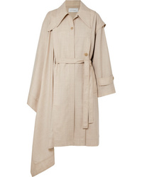Low Classic Unbalance Asymmetric Draped Wool Voile Trench Coat