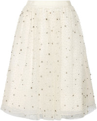 Alice + Olivia Catrina Embellished Tulle And Organza Skirt Cream