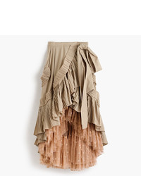 J.Crew Collection Ruffle Skirt In Dark Stone With Floating Dot Tulle Underlay