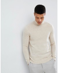 ASOS DESIGN Lambswool Roll Neck Jumper In Oatmeal