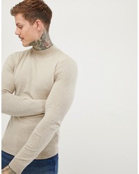ASOS DESIGN Muscle Fit Turtle Neck Jumper In Oatmeal