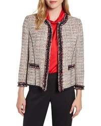 Anne Klein Fringe Detail Collarless Tweed Jacket