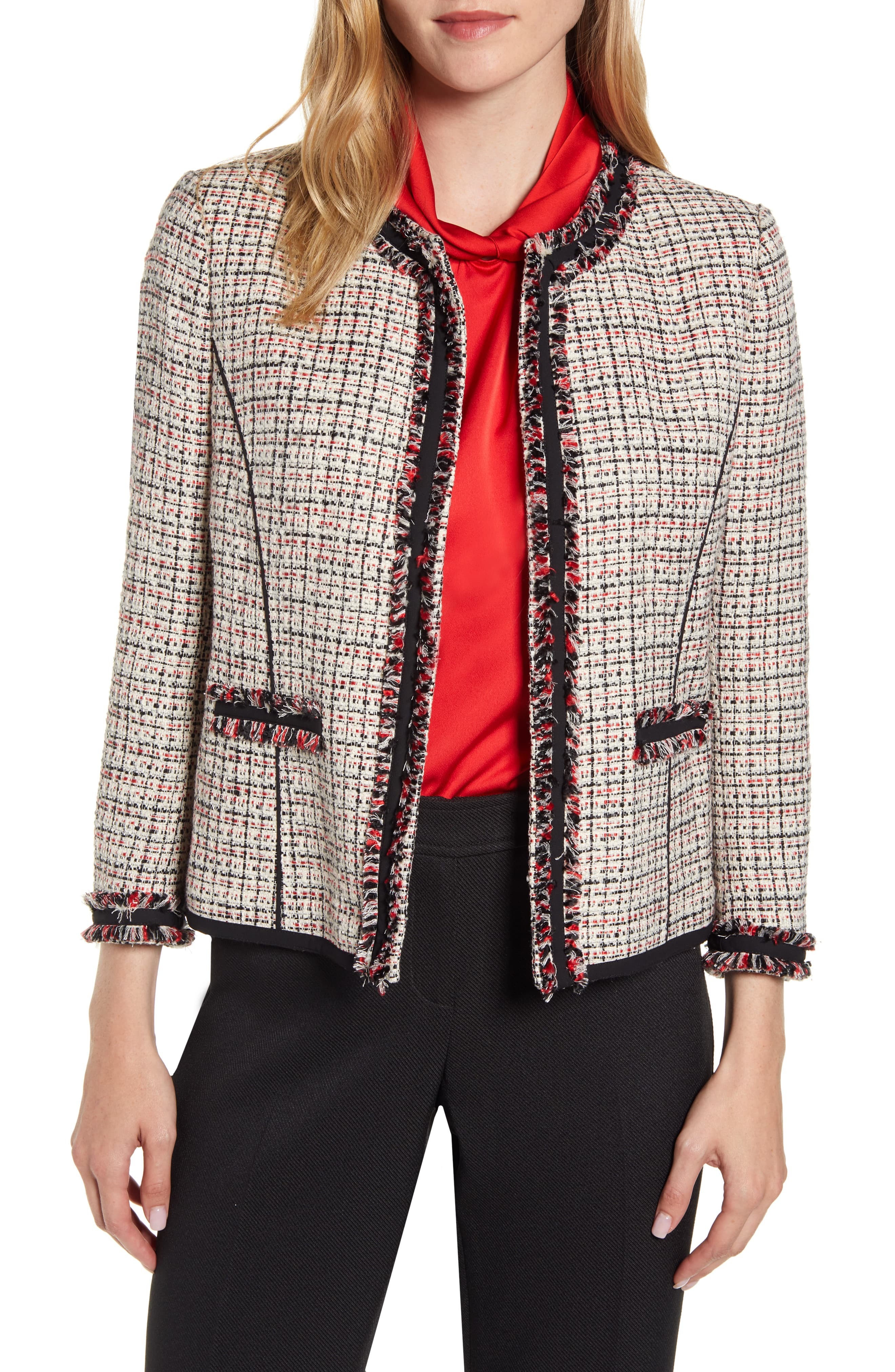 Anne Klein Fringe Detail Collarless Tweed Jacket, $76 | Nordstrom ...