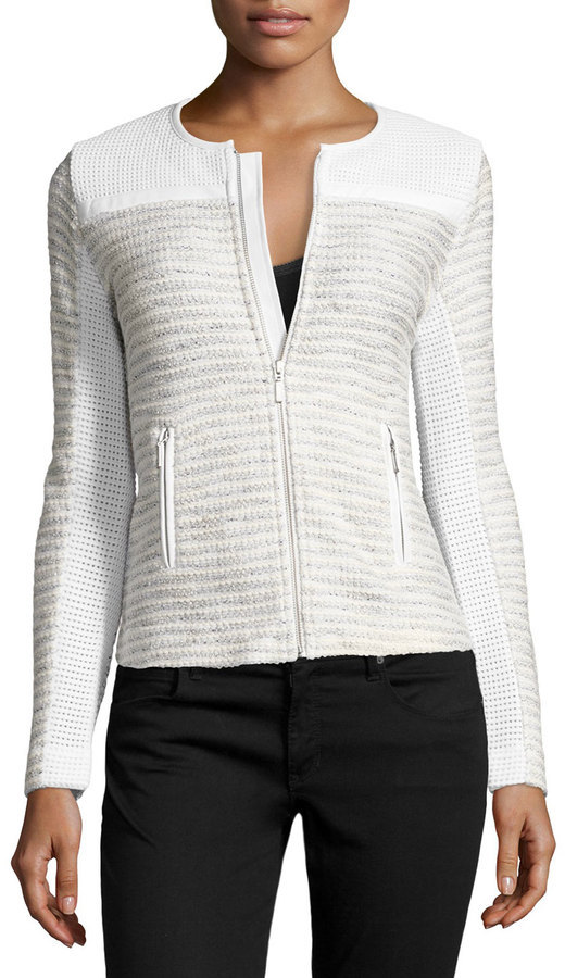 Nic+Zoe Mesh Inset Tweed Jacket Sandshell, $149 | Last Call by