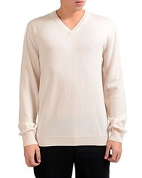 Malo 100% Cashmere Beige V Neck Pullover Sweater