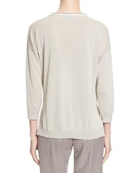 Fabiana Filippi Beaded Cotton Silk Crepe Sweater Size 8 Us 44 It Grey