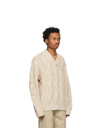 Acne Studios Beige Cable Knit V Neck Sweater
