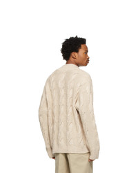 Acne Studios Beige Cable Knit V Neck Sweater