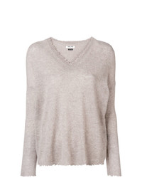 Max & Moi Cashmere Frayed V Neck Sweater