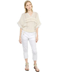 Isabel Marant Fringed Short Sleeve Cotton Sweater