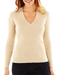 Liz Claiborne Long Sleeve High Back Ribbed Sweater