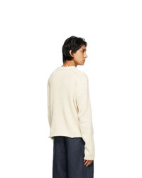 Maison Margiela Off White Distressed V Neck Sweater