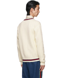 Gucci Off White Knit Web V Neck Sweater