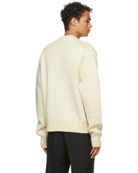 Jil Sander Off White Wool V Neck Sweater