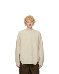 Jil Sander Off White Wool V Neck Sweater