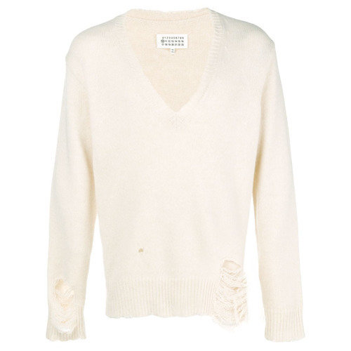 Maison Margiela V Neck Distressed Sweater, $688 | farfetch.com