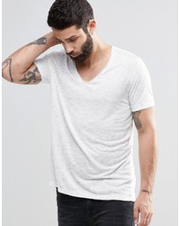 Asos Brand T Shirt In Fancy Fabric With V Neck And Raw Edges