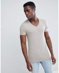 ASOS DESIGN Muscle Fit T Shirt With V Neck In Beige