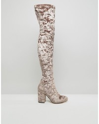 Asos Katch Up Velvet Stretch Over The Knee Heeled Boots
