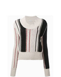 Beige Vertical Striped Crew-neck Sweater