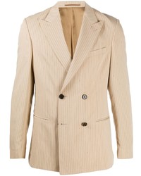 Beige Vertical Striped Double Breasted Blazer