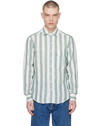 Drake's Green White Stripe Shirt