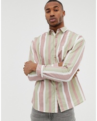 ASOS DESIGN Oversized Pink And Stone Stripe Shirt
