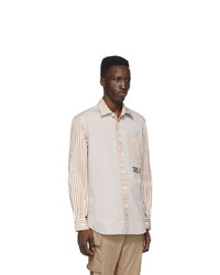 Burberry Tan And White Striped Shirt