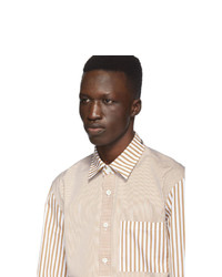 Burberry Tan And White Striped Shirt