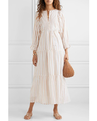 Apiece Apart Francesca Tiered Striped Cotton And Lurex Blend Voile Midi Dress