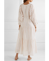 Apiece Apart Francesca Tiered Striped Cotton And Lurex Blend Voile Midi Dress