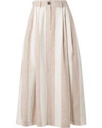 Beige Vertical Striped Midi Skirt