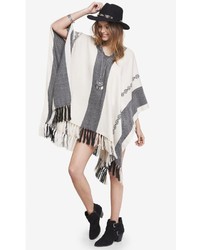 Express Striped Fringed Poncho