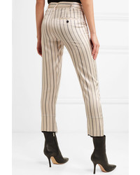 Ann Demeulemeester Cropped Striped Cotton Blend Satin Slim Leg Pants