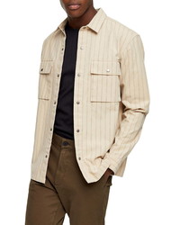 Beige Vertical Striped Shirt Jacket