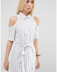 Asos Collection Cold Shoulder Shirt Dress With Tie In Stripe