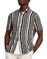 River Island Monogram Stripe Short Sleeve Button Up Shirt