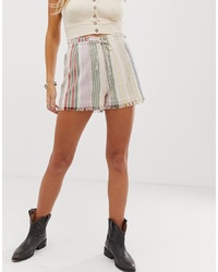 En Creme High Waist Shorts With Drawstring Waist In Tonal Stripe Co Ord
