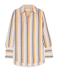 Beige Vertical Striped Silk Dress Shirt