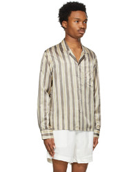 COMMAS Tan Grey Silk Flag Stripe Shirt