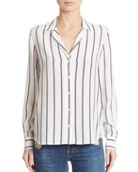 Beige Vertical Striped Silk Shirt