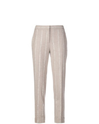 Beige Vertical Striped Tapered Pants